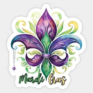 Fleur De Lis Mardi Gras Beads Sticker